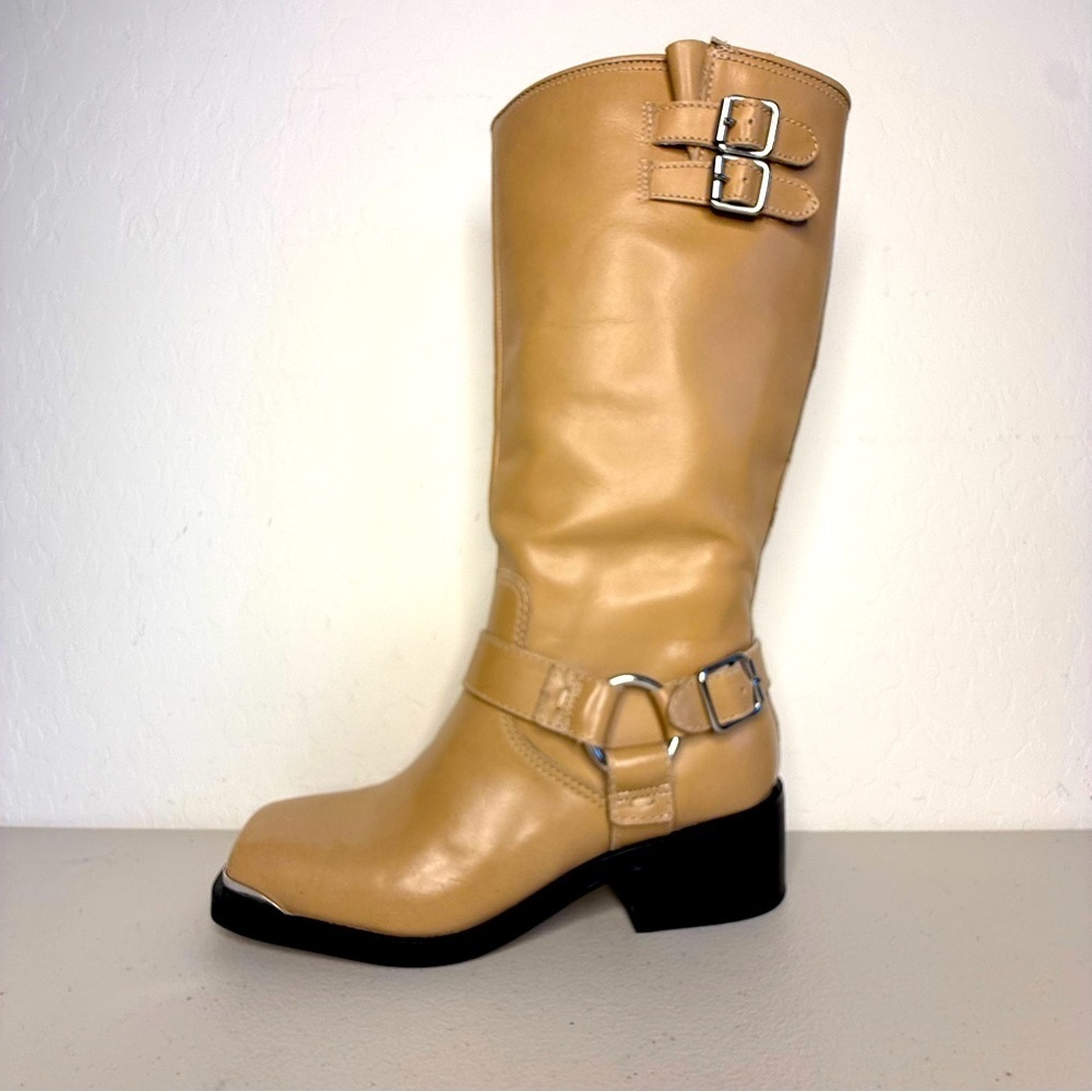 NEW Dolce Vita Evi Camel Leather Tall Harness Buckled Boots Women’s 7.5 - Picture 4 of 11